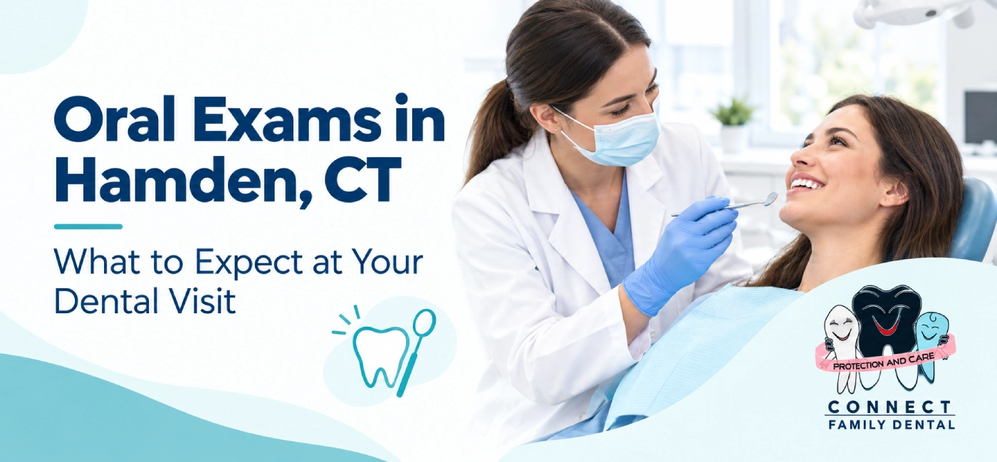 Dentist performing an oral exam in Hamden, CT